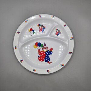 Vintage Melaware Baby Child Divided Melamine Plate Clown Balloons Birthday